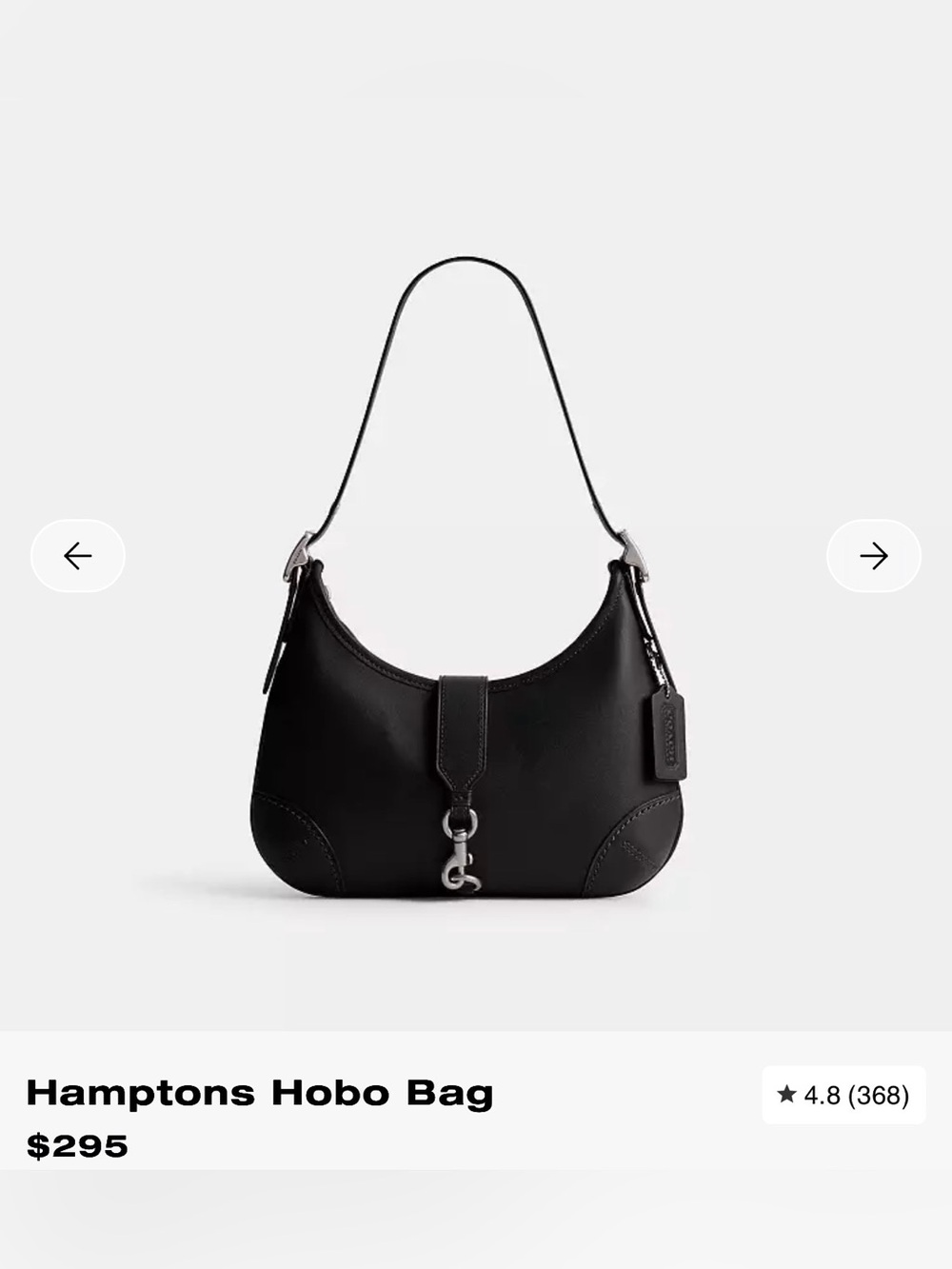 Coach Black Leather Crescent Hampton Hobo Bag